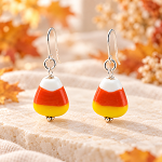 Halloween Sterling Candy Corn Lamp work Glass Earrings